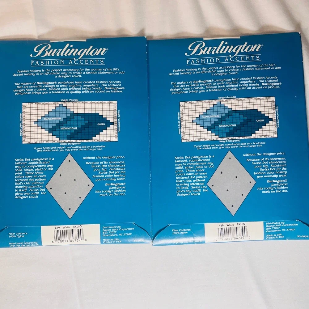 Burlington Swiss Dot Pantyhose Queen X-Long White L22 Vintage 2 Pairs NOS